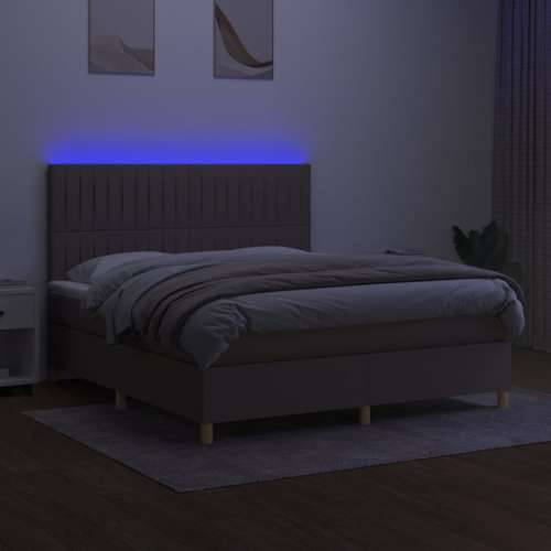 Krevet box spring s madracem LED smeđesivi 160x200 cm tkanina - Sivo-smeđa 160 x 200 cm Okomite pruge Cijena