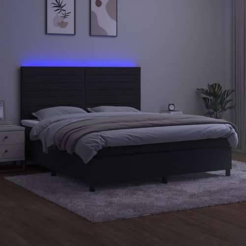 Krevet box spring s madracem LED crni 160x200 cm baršun - Crna 160 x 200 cm vodoravne pruge Cijena