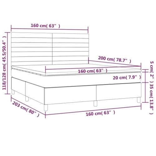 Krevet box spring s madracem LED crni 160x200 cm baršun - Crna 160 x 200 cm vodoravne pruge Cijena