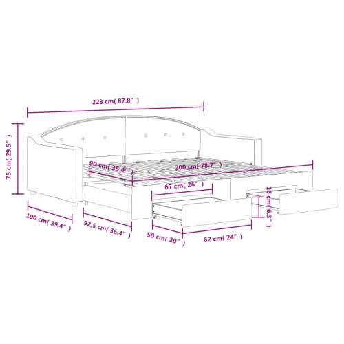Dnevni krevet na razvlačenje svjetlosivi 90 x 200 cm od tkanine - Svjetlosiva 90 x 200 cm s krevetom na izvlačenje i ladicom Cijena