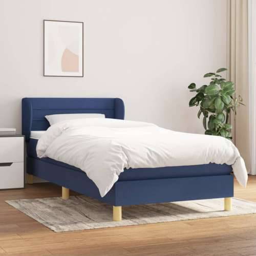 Krevet s oprugama i madracem plavi 90 x 190 cm od tkanine - Plava 90 x 190 cm vodoravne pruge Cijena