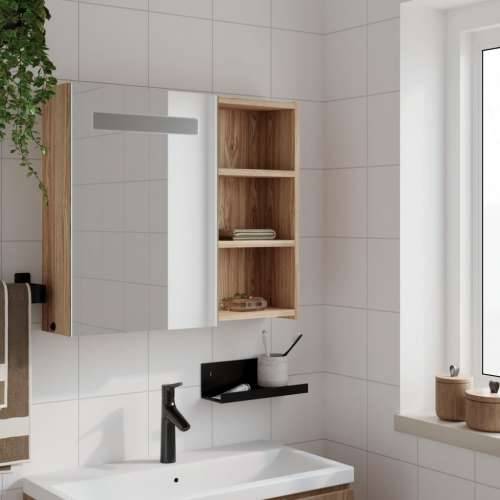 Kupaonski ormarić s ogledalom i LED svjetlom boja hrasta - Boja hrasta 60 x 13 x 52 cm 1 Cijena