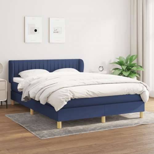 Krevet s oprugama i madracem plavi 140x200 cm od tkanine - Plava 140 x 200 cm Okomite pruge Cijena