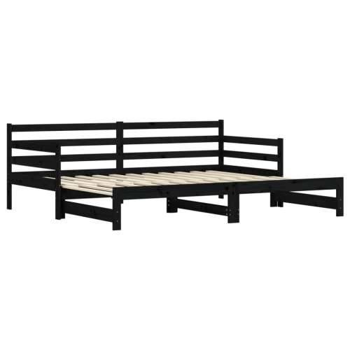 Dnevni krevet na razvlačenje crni 80x200 cm masivna borovina  - Crna 80 x 200 cm Cijena