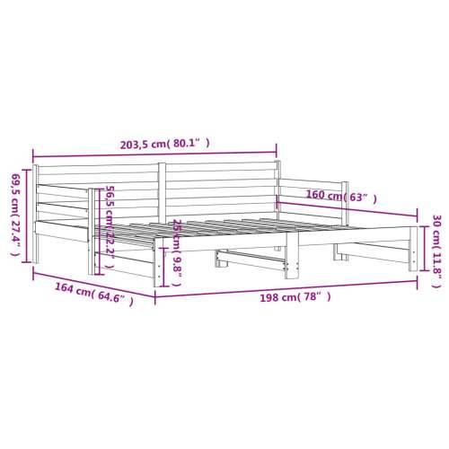Dnevni krevet na razvlačenje crni 80x200 cm masivna borovina  - Crna 80 x 200 cm Cijena