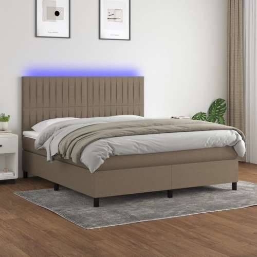 Krevet box spring s madracem LED smeđesivi 160x200 cm tkanina - Sivo-smeđa 160 x 200 cm Okomite pruge Cijena