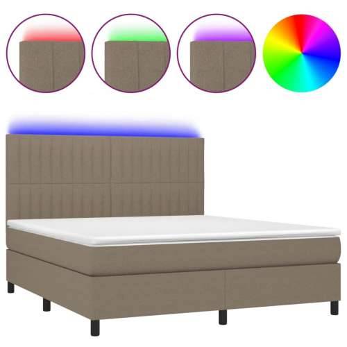 Krevet box spring s madracem LED smeđesivi 160x200 cm tkanina - Sivo-smeđa 160 x 200 cm Okomite pruge Cijena