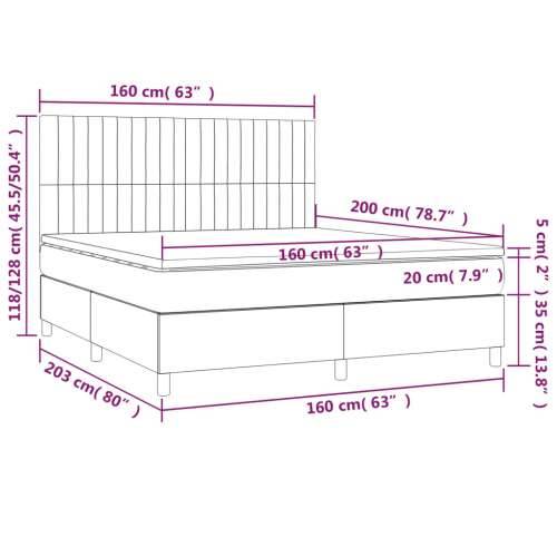 Krevet box spring s madracem LED smeđesivi 160x200 cm tkanina - Sivo-smeđa 160 x 200 cm Okomite pruge Cijena