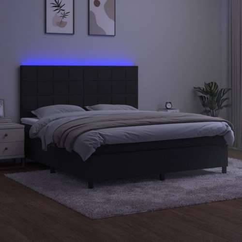 Krevet box spring s madracem LED crni 160x200 cm baršun - Crna 160 x 200 cm Blok s kvadratima Cijena