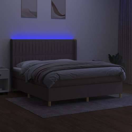 Krevet box spring s madracem LED smeđesivi 160x200 cm tkanina - Sivo-smeđa 160 x 200 cm Okomite pruge Cijena