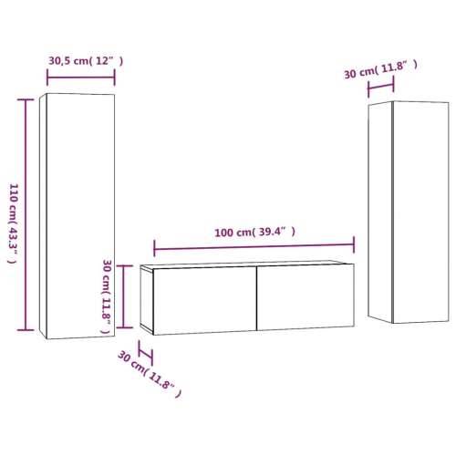 3-dijelni set TV ormarića boja hrasta sonome konstruirano drvo - Sivi hrast sonoma 3 100 cm Cijena