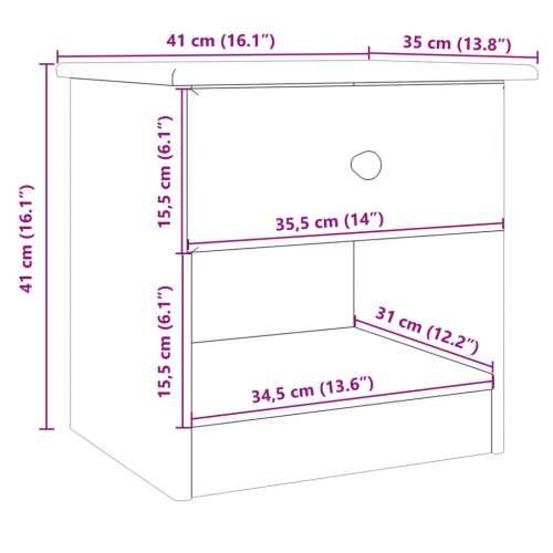 Noćni ormarić ALTA 41 x 35 x 41 cm od masivne borovine - Prirodna 1 1 ladicom Cijena