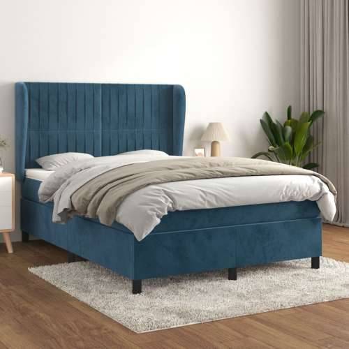 Krevet s oprugama i madracem tamnoplavi 140x190 cm baršunasti - Tamno plava 140 x 190 cm Okomite pruge Cijena