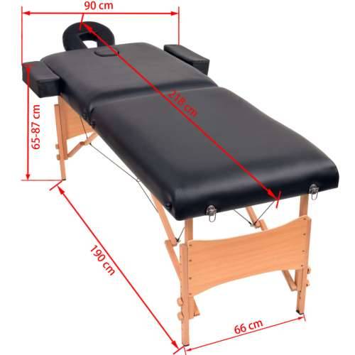 Sklopivi stol za masažu s 2 zone debljina 10 cm crni Cijena