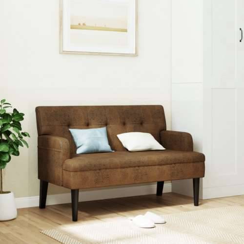 Klupa s naslonom smeđa 112 x 65,5 x 75 cm umjetna brušena koža - Svjetlosmeđa Cijena