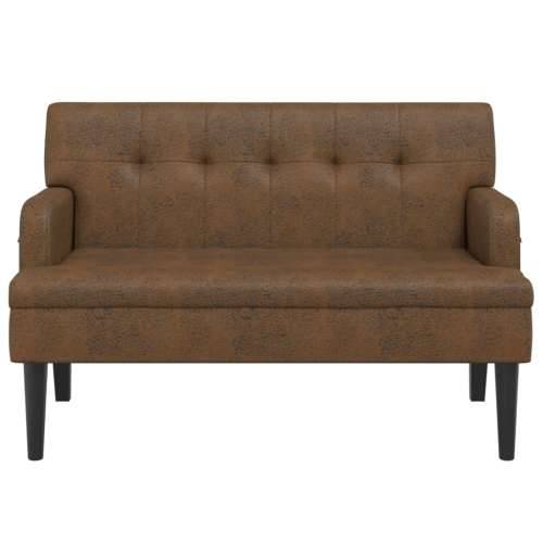 Klupa s naslonom smeđa 112 x 65,5 x 75 cm umjetna brušena koža - Svjetlosmeđa Cijena