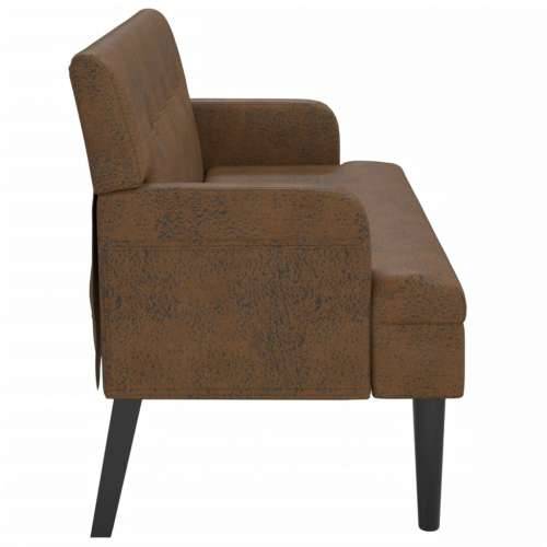 Klupa s naslonom smeđa 112 x 65,5 x 75 cm umjetna brušena koža - Svjetlosmeđa Cijena