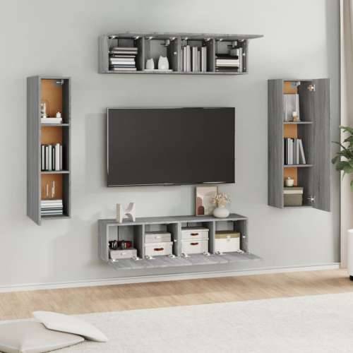 6-dijelni set TV ormarića sivog sonome konstruirano drvo - Sivi hrast sonoma 6 60 cm Cijena