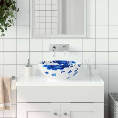 Nadgradni Lavabo - Umivaonik bijelo-plavi okrugli Φ 41 x 14 cm keramički - Plava i bijela Cijena