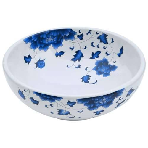 Nadgradni Lavabo - Umivaonik bijelo-plavi okrugli Φ 41 x 14 cm keramički - Plava i bijela Cijena