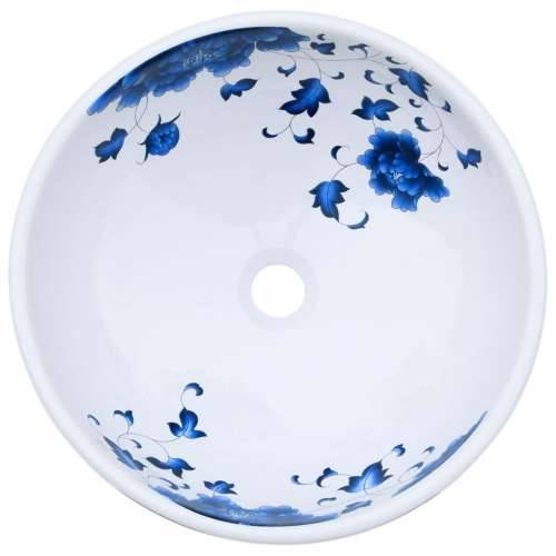 Nadgradni Lavabo - Umivaonik bijelo-plavi okrugli Φ 41 x 14 cm keramički - Plava i bijela Cijena