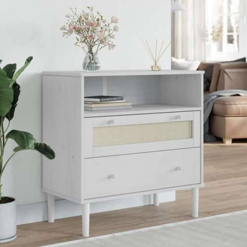 Komoda SENJA bijela izgled ratana 80x40x80 cm masivna borovina - Bijela 1 Cijena