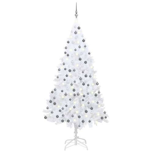 Umjetno osvijetljeno božićno drvce s kuglicama bijelo 240 cm
