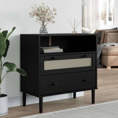 Komoda SENJA crna izgled ratana 80x40x80 cm masivna borovina - Crna 1 Cijena