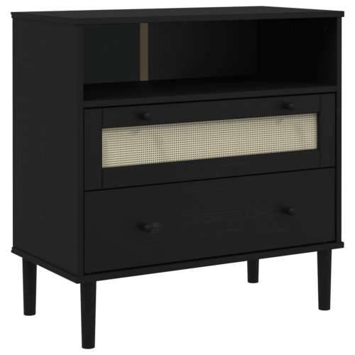Komoda SENJA crna izgled ratana 80x40x80 cm masivna borovina - Crna 1 Cijena