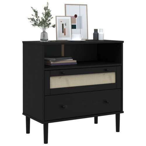Komoda SENJA crna izgled ratana 80x40x80 cm masivna borovina - Crna 1 Cijena