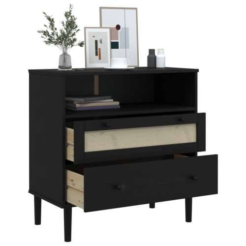 Komoda SENJA crna izgled ratana 80x40x80 cm masivna borovina - Crna 1 Cijena