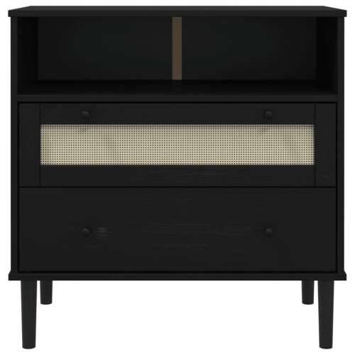 Komoda SENJA crna izgled ratana 80x40x80 cm masivna borovina - Crna 1 Cijena