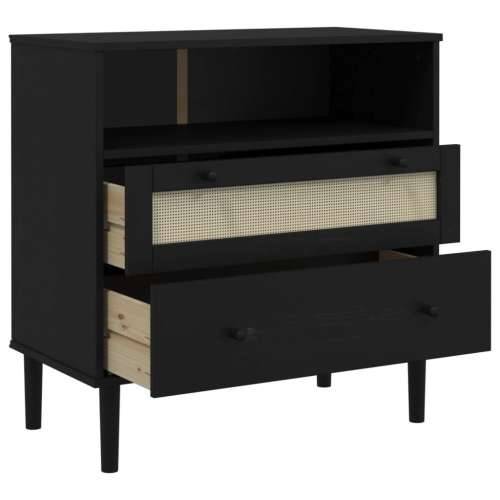 Komoda SENJA crna izgled ratana 80x40x80 cm masivna borovina - Crna 1 Cijena