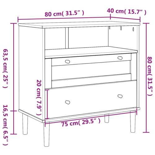 Komoda SENJA crna izgled ratana 80x40x80 cm masivna borovina - Crna 1 Cijena
