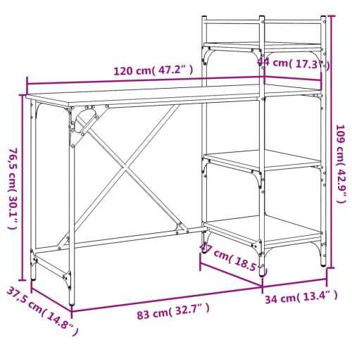 Stol za računalo s policama crni 120 x 47 x 109 cm - Crna Cijena