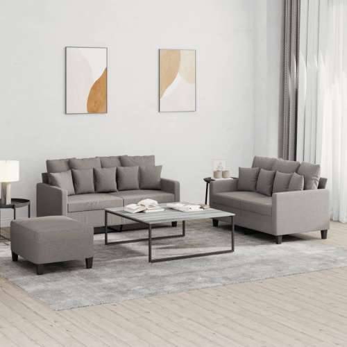 3-dijelni set sofa s jastucima smeđesivi od tkanine - Sivo-smeđa s jastučićima i tabureom Cijena
