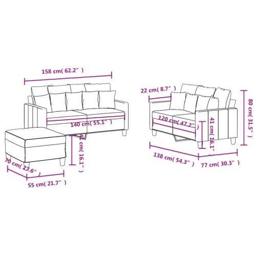 3-dijelni set sofa s jastucima smeđesivi od tkanine - Sivo-smeđa s jastučićima i tabureom Cijena