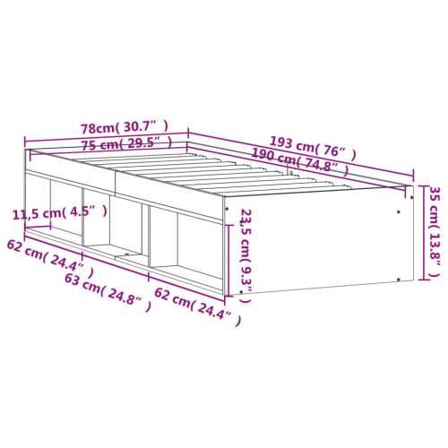 Okvir kreveta crni 75 x 190 cm mali za jednu osobu - Crna 75 x 190 cm Cijena