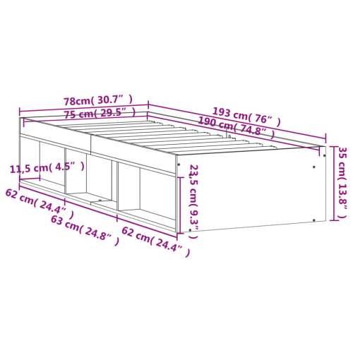 Okvir kreveta boja betona 75 x 190 cm mali za jednu osobu - Beton siva 75 x 190 cm Cijena