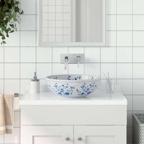 Nadgradni Lavabo - Umivaonik bijelo-plavi okrugli Φ 41 x 14 cm keramički - Bijela i plava Cijena
