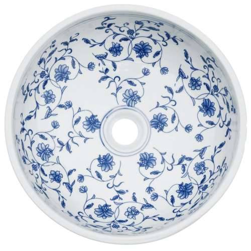 Nadgradni Lavabo - Umivaonik bijelo-plavi okrugli Φ 41 x 14 cm keramički - Bijela i plava Cijena