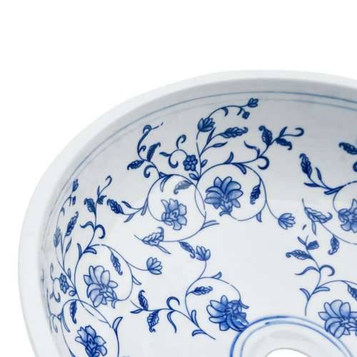 Nadgradni Lavabo - Umivaonik bijelo-plavi okrugli Φ 41 x 14 cm keramički - Bijela i plava Cijena