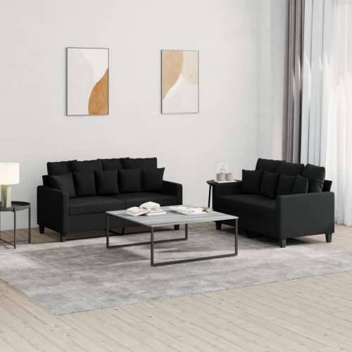 2-dijelni set sofa s jastucima crni od tkanine - Crna s jastučićima Cijena