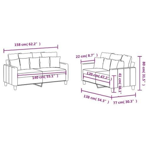 2-dijelni set sofa s jastucima crni od tkanine - Crna s jastučićima Cijena