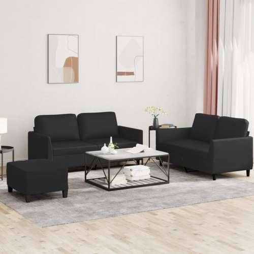 3-dijelni set sofa s jastucima crni od umjetne kože - Crna s jastučićima i tabureom Cijena