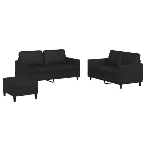 3-dijelni set sofa s jastucima crni od umjetne kože - Crna s jastučićima i tabureom Cijena