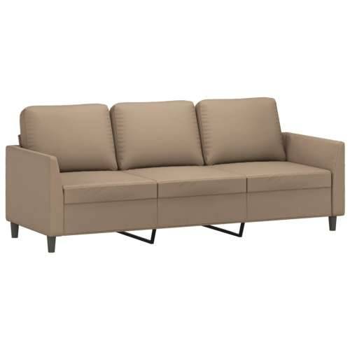 3-dijelni set sofa s jastucima boja cappuccina od umjetne kože - Boja cappuccina s jastučićima i tabureom Cijena