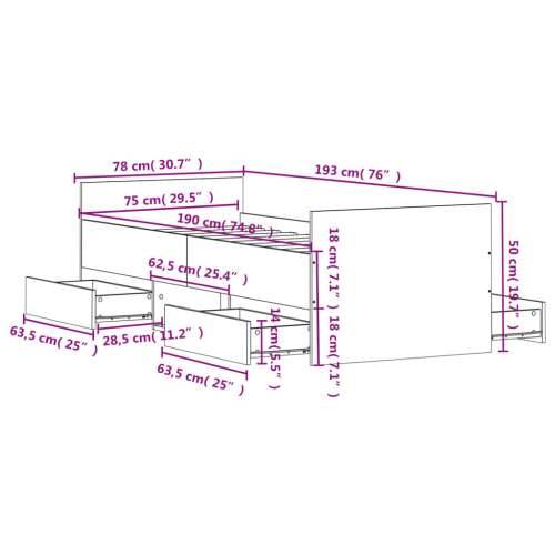 Okvir kreveta s uzglavljem i podnožjem boja hrasta 75 x 190 cm - Smeđi hrast 75 x 190 cm Cijena