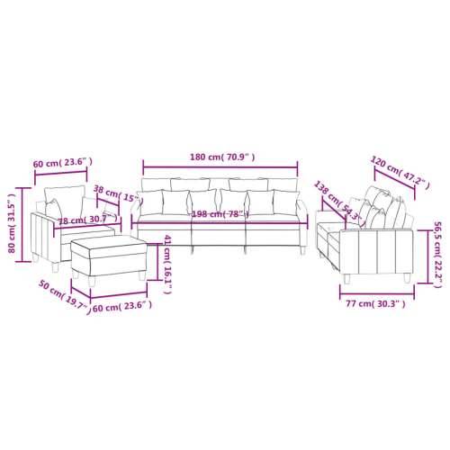 4-dijelni set sofa s jastucima svjetlosivi od tkanine - Svjetlosiva s jastucima i tabureom Cijena