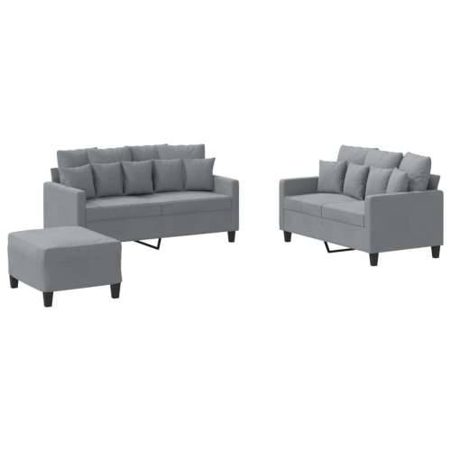 3-dijelni set sofa s jastucima svjetlosivi od tkanine Svjetlosiva s jastučićima i tabureom Cijena